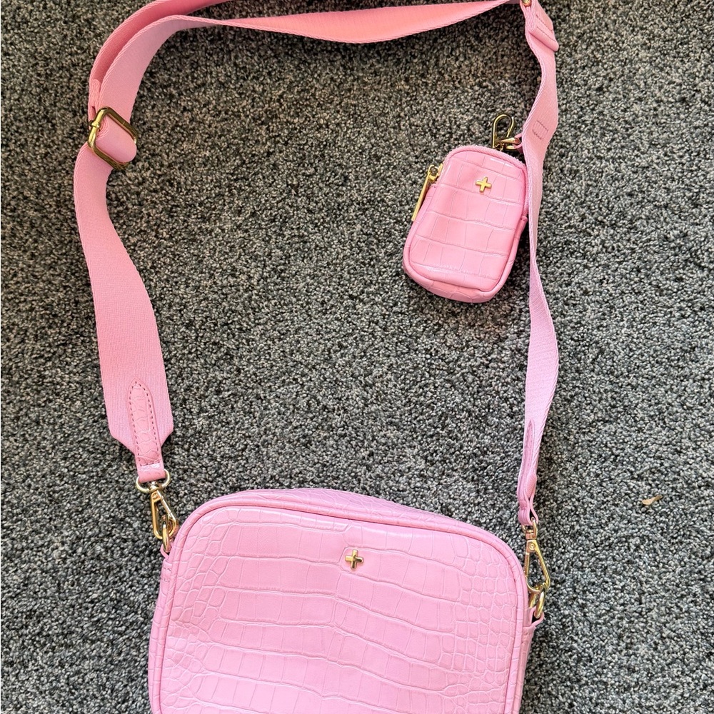 Pink Vegan Leather Crossbody Purse with Removable Pouch
